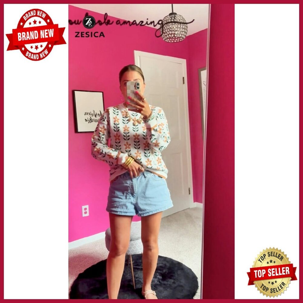 Oversized Knitted Pullover Sweater Long Sleeve Crewneck Trendy Fall Top - Picture 8 of 8